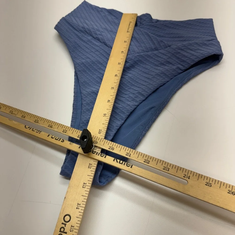 Aerie Bikini Bottoms Womens Small Blue Ribbed High Waisted Cheeky Swimwear